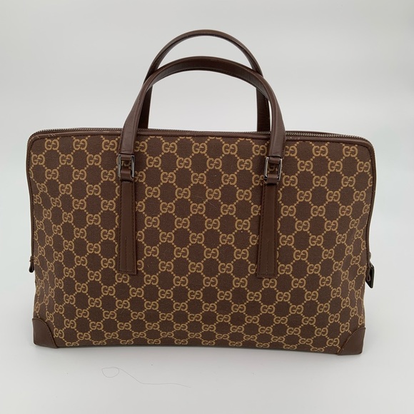 EUC Authentic Gucci Brown Monogram Dome Canvas & Leather Satchel Bag - Picture 2 of 16